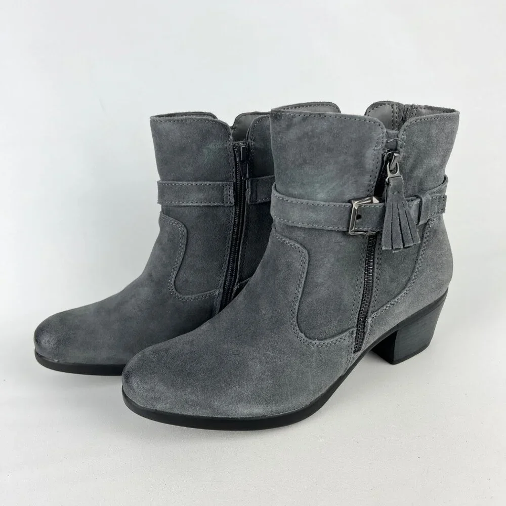 Earth Origins Womens Tori Gray Suede Ankle Booties Water Repellent size 9.5